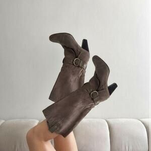 Vintage Moto Buckle High Heel Boots Cyber Y2K Office Siren Grunge Size